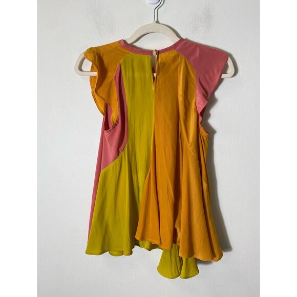 Koch Pink Orange Yellow Flutter Sleeve Blouse Sz XS - Picture 2 of 3